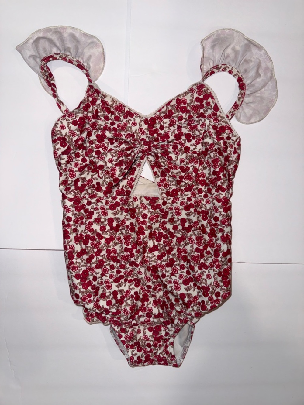 Sweet Honey Red Floral One-Piece Swimsuit with Ruffled Straps